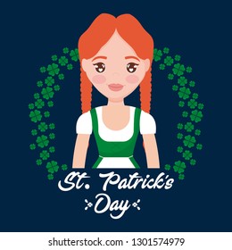 woman irish with clovers of st patrick day