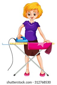 Woman ironing clothes on the ironing board illustration