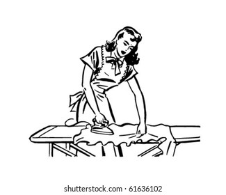 Woman Ironing - Retro Clip Art