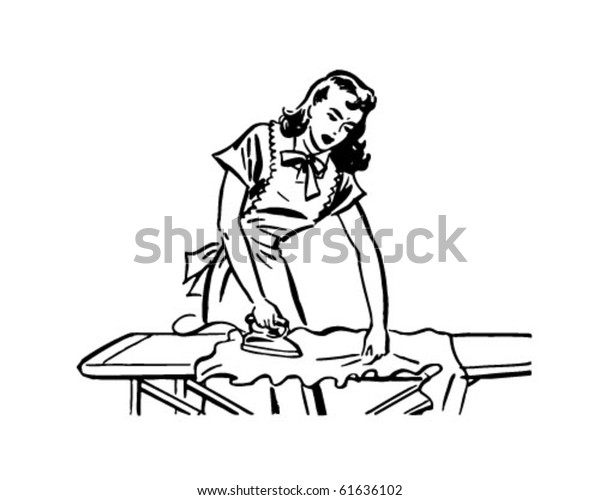 Woman Ironing Retro Clip Art Stock Vector Royalty Free 61636102   Woman Ironing Retro Clip Art 600w 61636102 