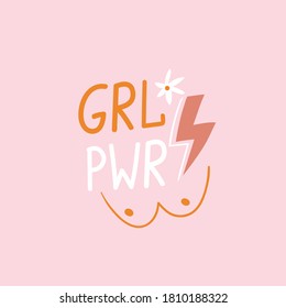 Woman isolated print design for t-shirt. Motivational feminism slogan - Girl power. Vector illustration. Female card design.