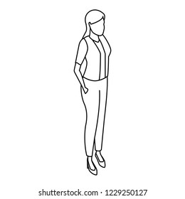 Woman isometric concept black and white