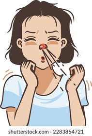 Woman itching nose and sneezing