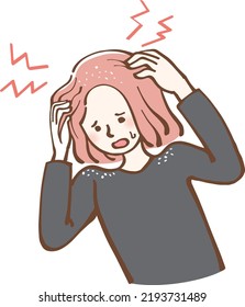 Woman With Itchy Head, Dandruff, Illustration