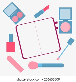Woman items on table, vector