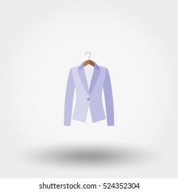 Woman Jacket on a hanger. Icon for web and mobile application. Vector illustration on a white background. Flat design style.