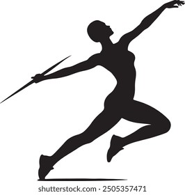 Woman javelin pose  silhouette vector with a white background