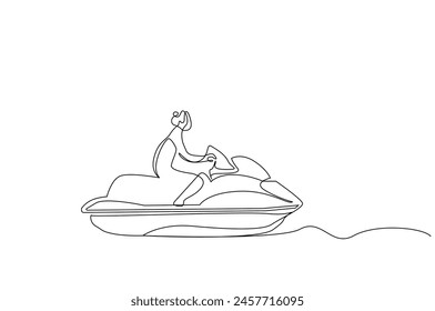 woman jet ski water sport activity one line art design vector