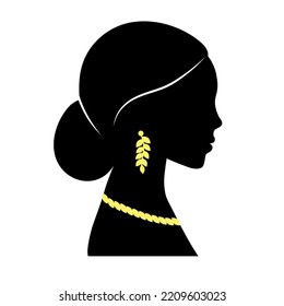 Woman with jewelry. Female silhouette. Face profile. Vector illustration.