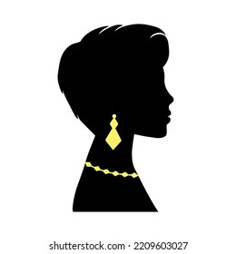 Woman with jewelry. Female silhouette. Face profile. Vector illustration.