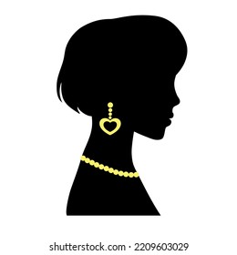 Woman with jewelry. Female silhouette. Face profile. Vector illustration.