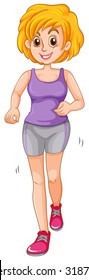 Woman jogging alone on white illustration