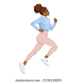 Woman jogging in athletic wear on white background. Vector illustration