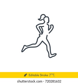 Woman Jogging Icon / Vector - In Line / Stroke Design with Editable Stroke