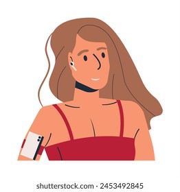 Mujer trotando y escuchando música. Deportes Linda Chica Aislado. Personaje femenino en ropa deportiva. Actividades al aire libre, concepto de deporte y fitness. Ilustración vectorial plana de dibujos animados