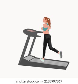 woman jogging on treadmill with white background
