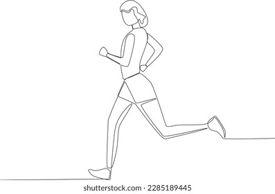A woman is jogging in the park. Park activities one-line drawing