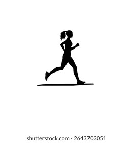 woman jogging with ponytail silhouette on white background