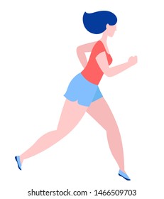 Woman jogging running. Sport fitness outfit clothes. Blue, pink, red colors on white background. Vector illustration flat style.