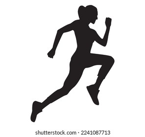 Woman jogging side view vector silhouette