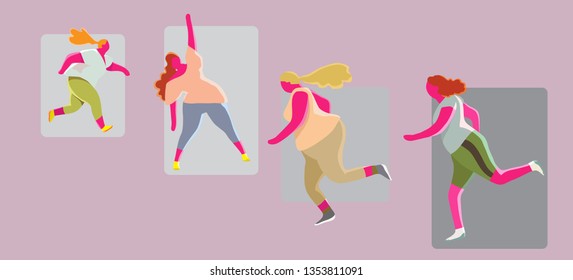  woman jogging to slim shape Three kinds of female body type Vector lose weight weight