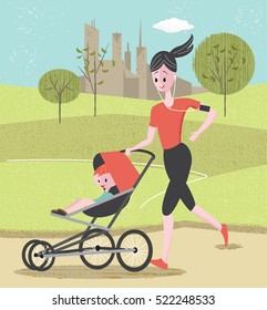 Woman Jogging With Stroller