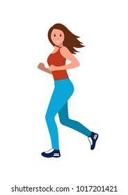 A woman jogging. White background. Flat style. Vector illustration.