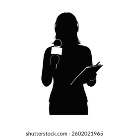 A Woman Journalist Holding a Microphone and a Notepad