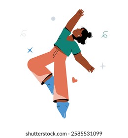 Woman Joyfully Dancing in Flat Vector Illustration Symbolizing Freedom, Happiness, and Expression, Isolated on White Background