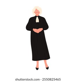 Woman in judge black uniform standing, lady in long dress smiling vector illustration