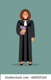 Woman judge with the case in hand. The law and justice. Vector illustration