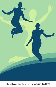 Woman jump active happiness expression vector background concept