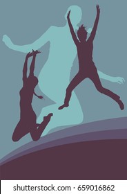 Woman jump active happiness expression vector background concept
