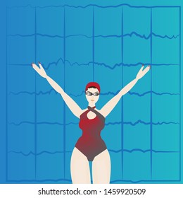 Woman jump into the pool, summer sport. Vacation traning. 