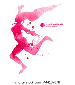 Woman jump, vector watercolor illustrations.