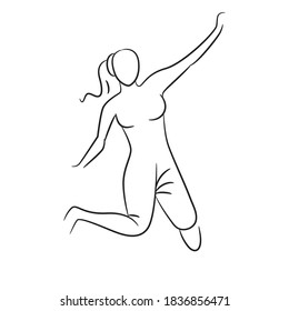 woman jumping hand drawn sketch design on white background