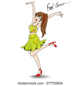Woman jumping happily rejoice. vector illustration.