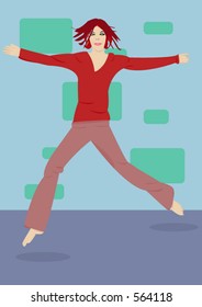 A woman jumping for joy