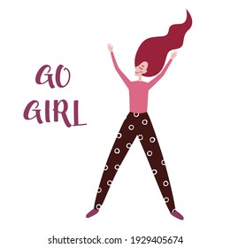 The woman is jumping for joy. Positive emotions. Go girl.