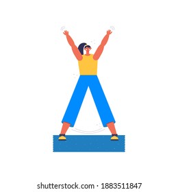 Woman jumping on a mat. Young woman working out at home or in the gym. Healthy lifestyle. Healthy life vector illustration