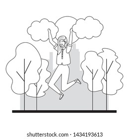 Woman jumping in the park design