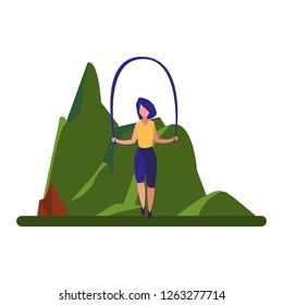 woman jumping rope near tree