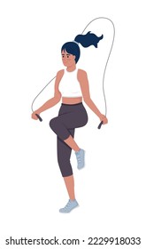 Woman with jumping rope semi flat color vector character. Editable figure. Full body person on white. Sports training simple cartoon style illustration for web graphic design and animation