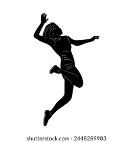 woman jumping silhouette on white background vector