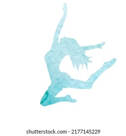 woman jumping watercolor silhouette, isolated, vector