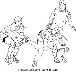 Woman Kabaddi vector, Girls Playing Kabaddi sketch drawing silhouette, Female Kabaddi player cartoon doodle, indian game clip art