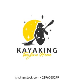 woman kayak sports logo design on the lake