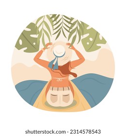 Woman kayaking. Summer water sport. Vector illustration.