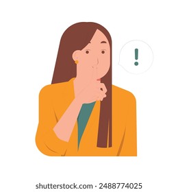 Frau, die Finger auf ihren Lippen hält, den Mund schüttelt und bittet, das Konzept ruhig zu halten Illustration