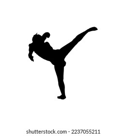 Woman kickboxer icon. Simple style woman kickboxing tournament poster background symbol. Woman kickboxer brand logo design element. Woman kickboxer t-shirt printing. vector for sticker.